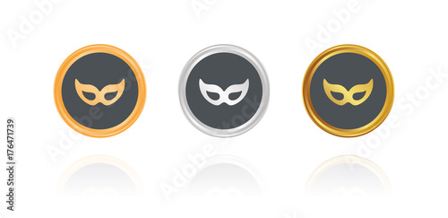 Maske - Maskerade - Bronze, Silber, Gold Buttons