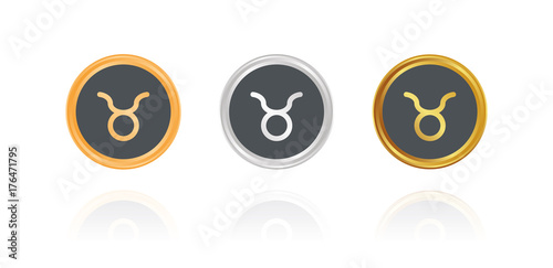 Stier - Sternzeichen - Bronze, Silber, Gold Buttons