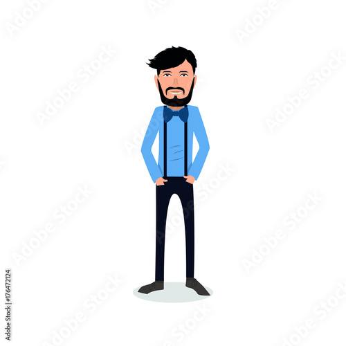 funny and cool cartoon guy in casual clothes, gesturing. Vector illustration, Hipster Style © Kevin