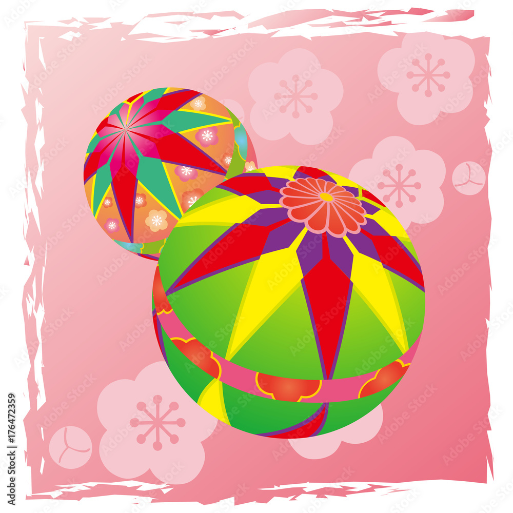 背景付きお正月小物イラスト 手毬 Stock Vector Adobe Stock