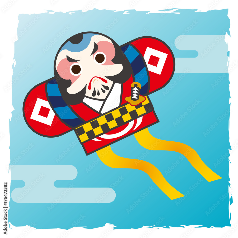 背景付きお正月小物イラスト 奴凧 Stock ベクター Adobe Stock