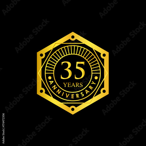 Logo badge Anniversary Black and Gold 35 Years. logo Vector illustration photo