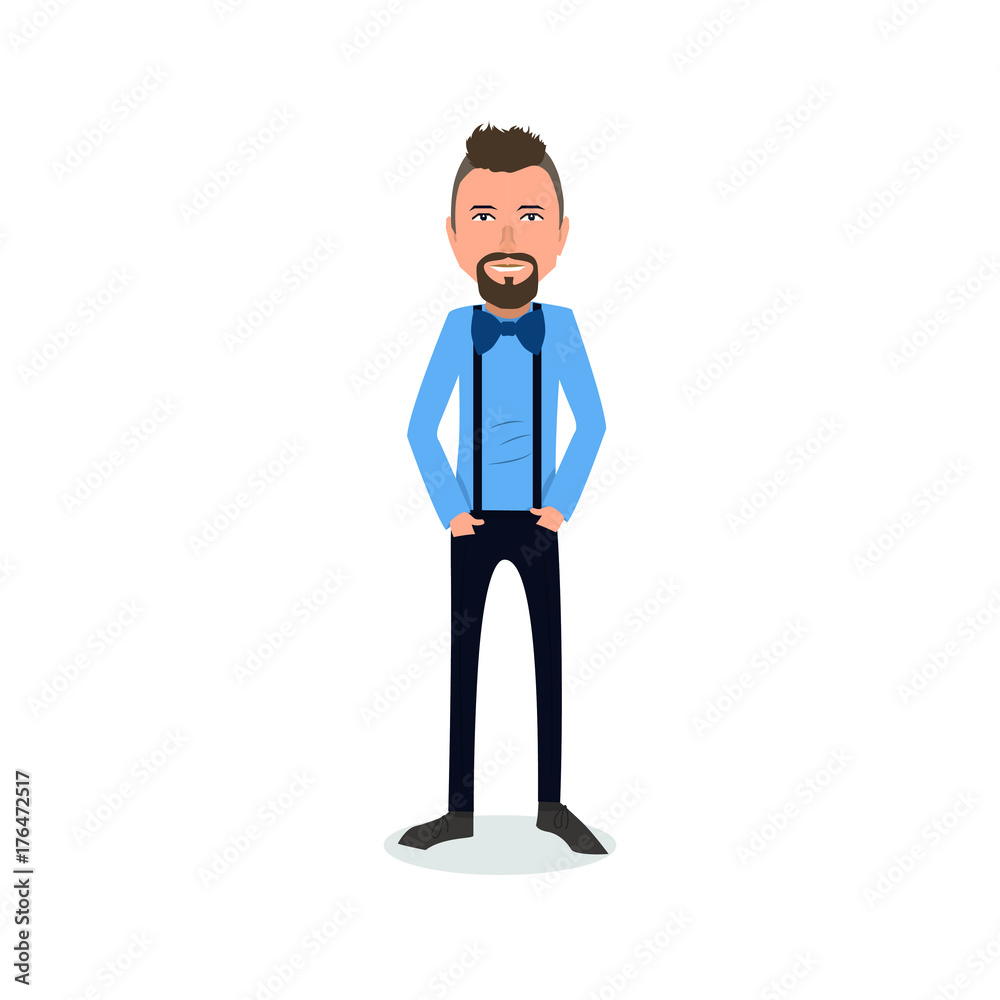 funny and cool cartoon guy in casual clothes, gesturing. Vector illustration, Hipster Style