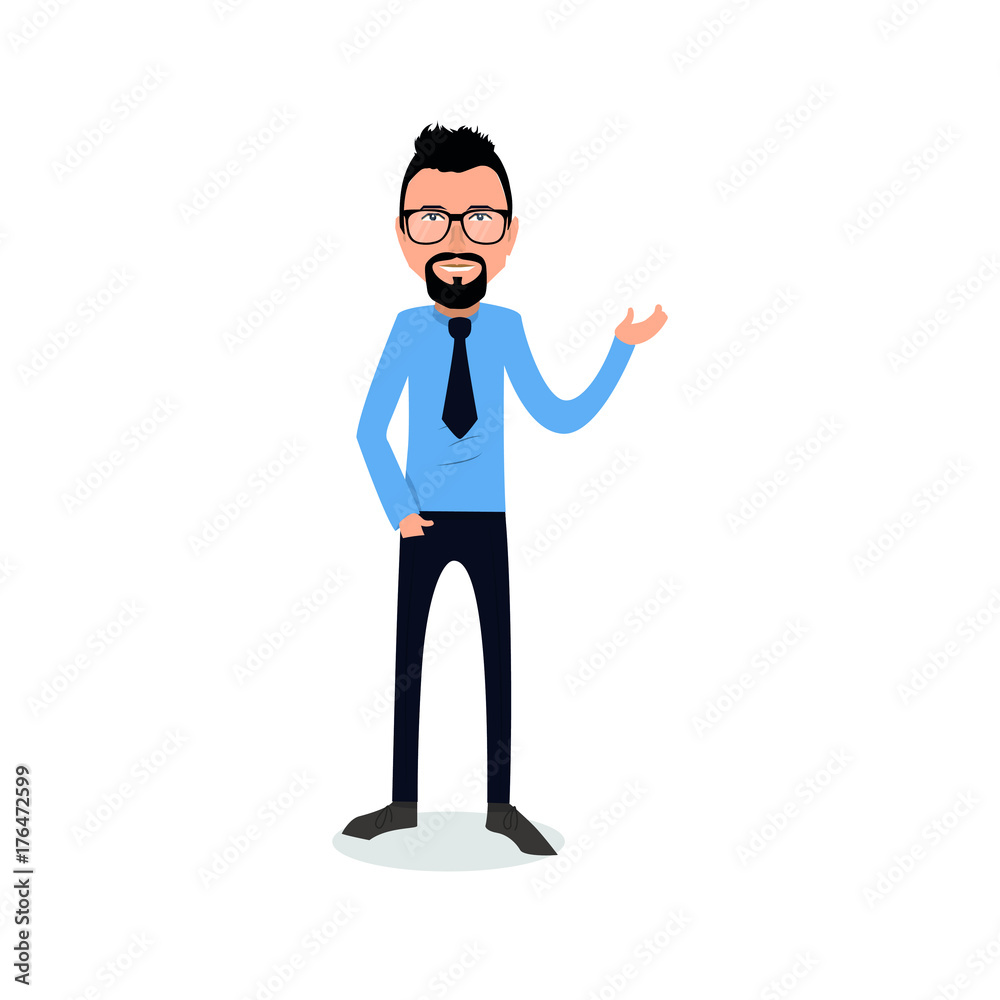 funny and cool cartoon guy in casual clothes, gesturing. Vector illustration, Hipster Style