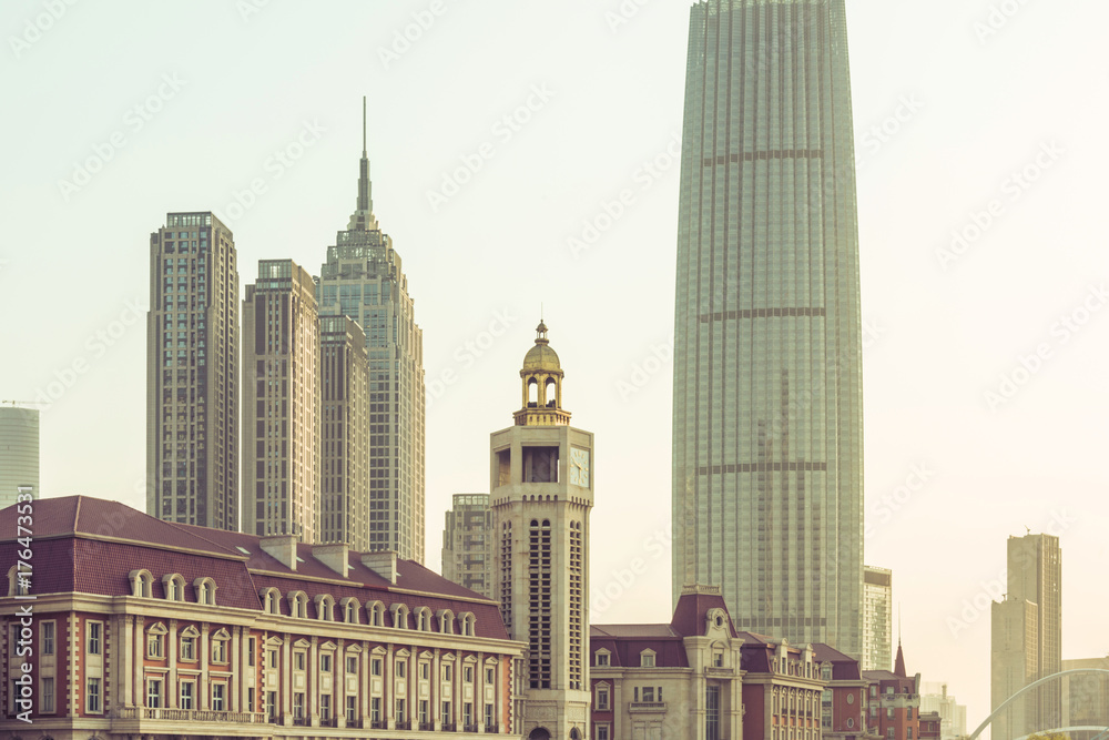 high section of highrise buildings against sky,tianjin,china. high section of highrise buildings against sky,tianjin,china.