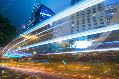 traffic trails in downtown hong kong china asia.