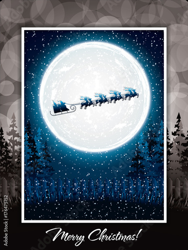 Santa Claus rides in a reindeer sleigh
