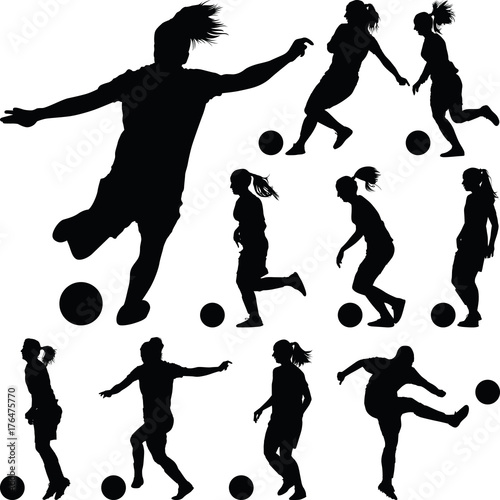 soccer women silhouette. girl player vector