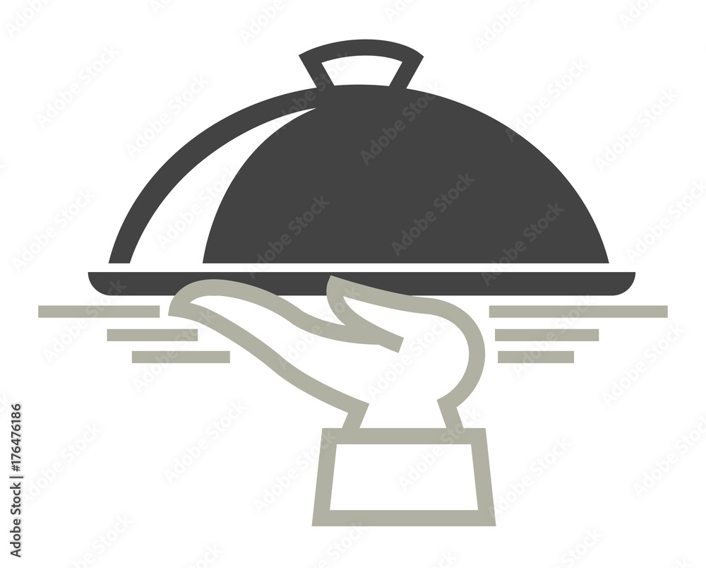 Food delivery service vector icon of dish on hand for express online shop Food delivery service vector icon of dish on hand for express online shop