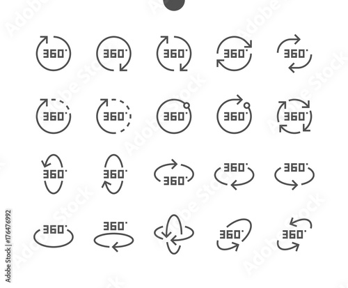 360 Degrees UI Pixel Perfect Well-crafted Vector Thin Line Icons 48x48 Ready for 24x24 Grid for with Editable Stroke
