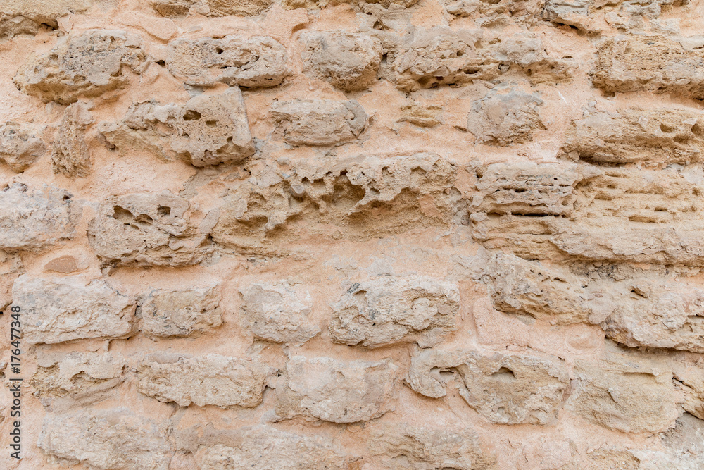 old brick wall of fort, Beautiful coral and limestone brick wall in old brick wall of fort, Beautiful coral and limestone brick wall in