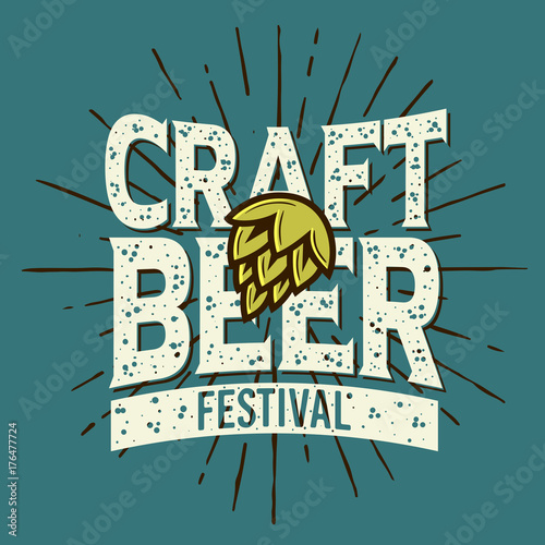 Craft Beer Festival Typographic Label Design With A Hop And A Su photo