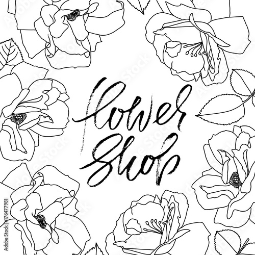 Flower shop logo. Calligraphy template design element for small business, florists market. Vector illustration.