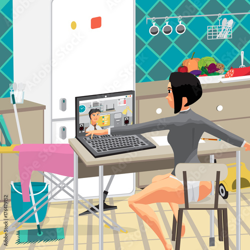 Young businesswoman holding business conference using laptop wit