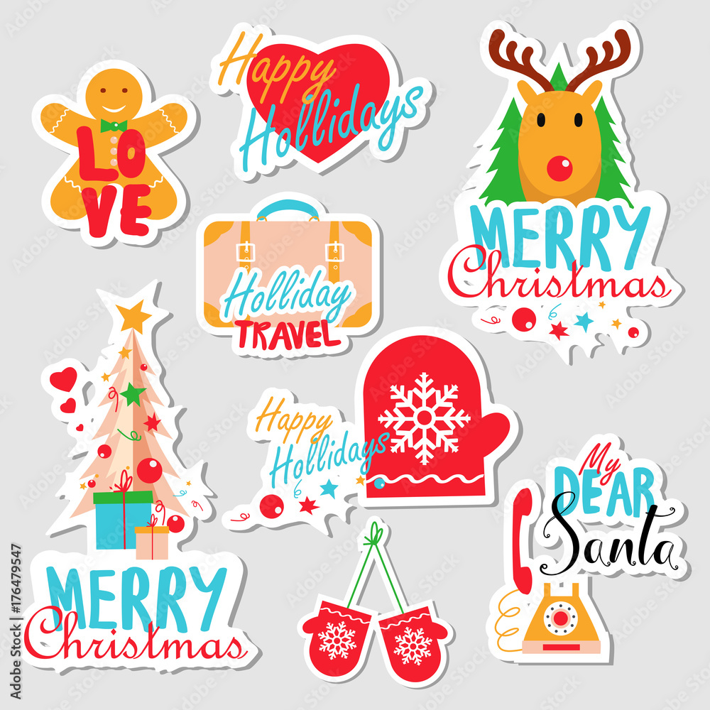 Set of stickers, pins, patches and badges vector illustration. Planner stickers. Flat design cute stickers for mobile messages, chat, social media, online communication, networking, web design