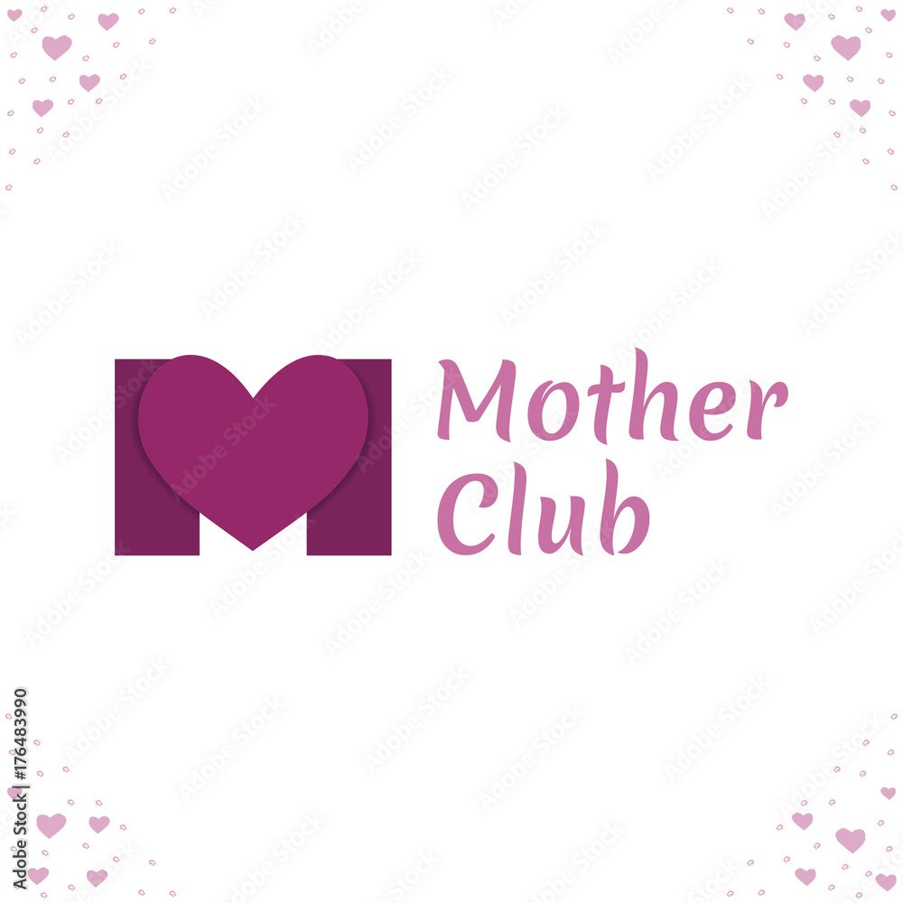 Vector logo template for mother club, care during pregnancy, protection, pregnancy support. The letter M and the heart in purple color.
