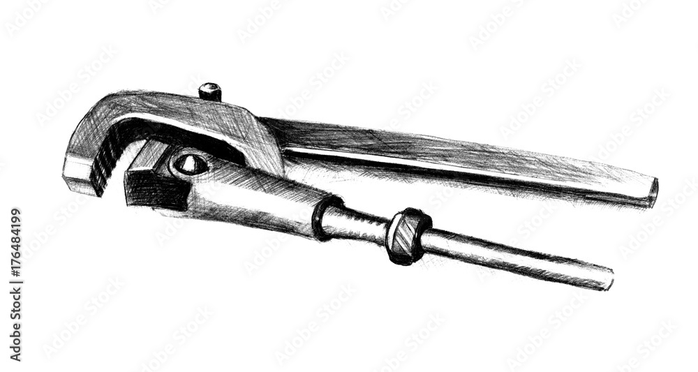 Sketch of a adjustable spanner Sketch of a adjustable spanner