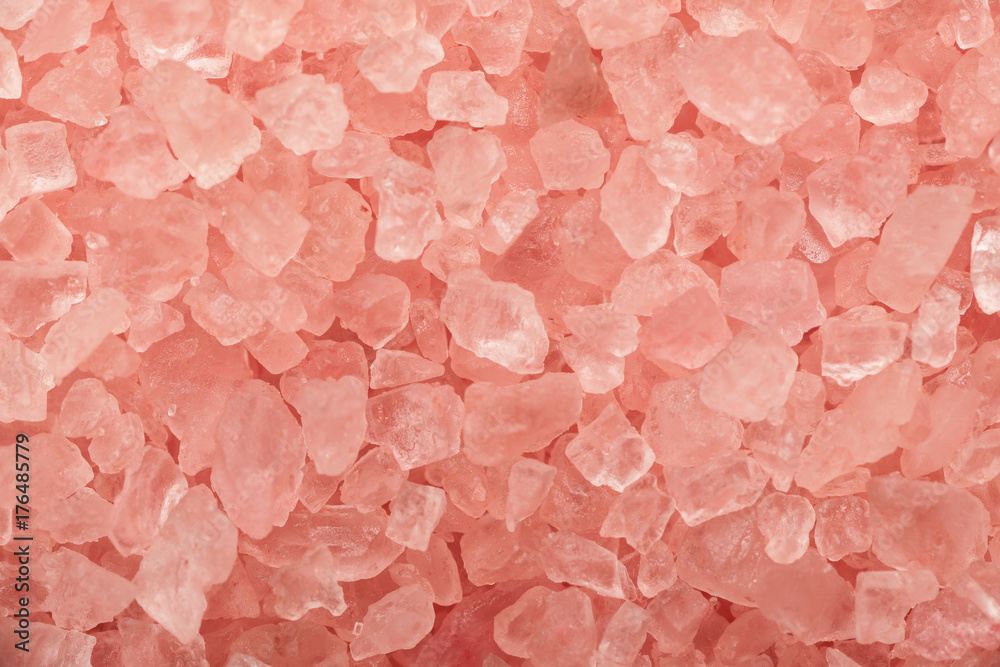 Pink sea salt crystals macro shot, abstract texture