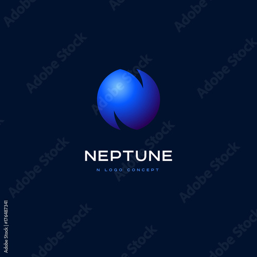 N letter. N monogram. Neptune planet emblem.