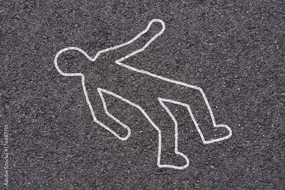 crime scene on street - white shape of body on asphalt texture Stock Photo  | Adobe Stock