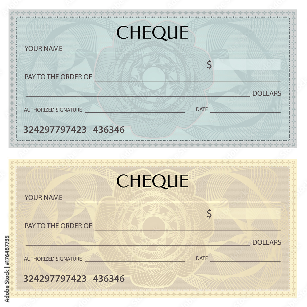 Check (cheque), Chequebook template. Guilloche pattern with watermark ...