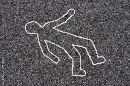 Papier peint crime scene on street - white shape of body on asphalt texture