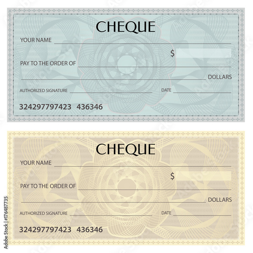 Check (cheque), Chequebook template. Guilloche pattern with watermark, spirograph. Background for banknote, money design, currency, bank note, Voucher, Gift certificate, Coupon, ticket