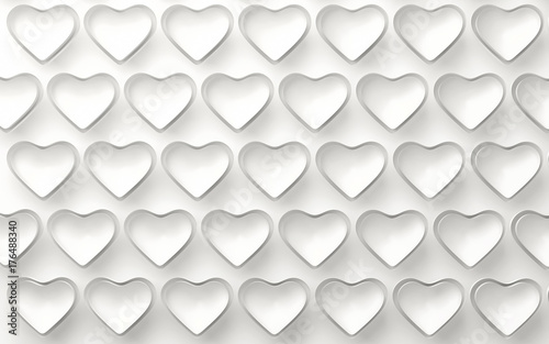 Set of white hearts isolated on white. 3d render