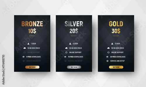 template of premium vector price tables with a black background with rhombuses.