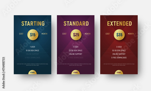 set of vector templates of price tables with a golden circle for indicating are valuable