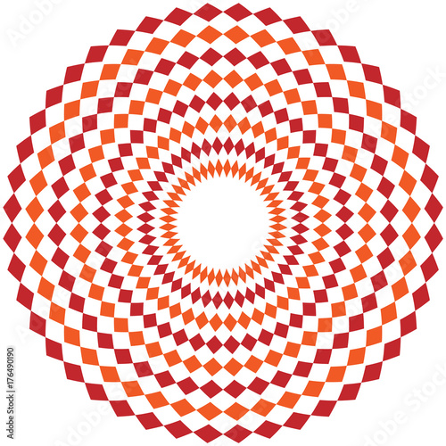 Simple geometrical pattern with rhombuses. Orange and red kaleidoscope vector mandala art.