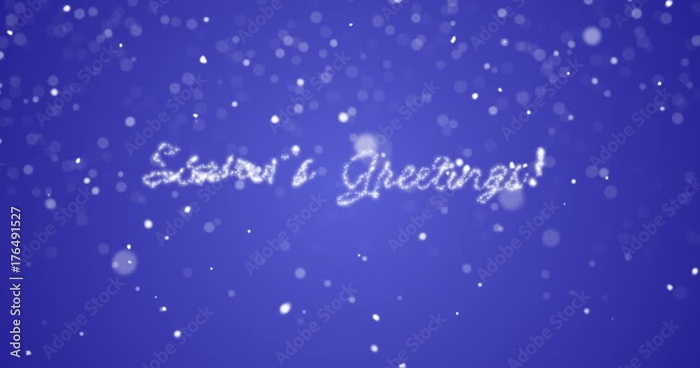 Looping Season's greetings message in english,german,french,spanish,italian,portuguese multi language with copy or logo space on blue background.Animated holiday card background seamless loop 4k video