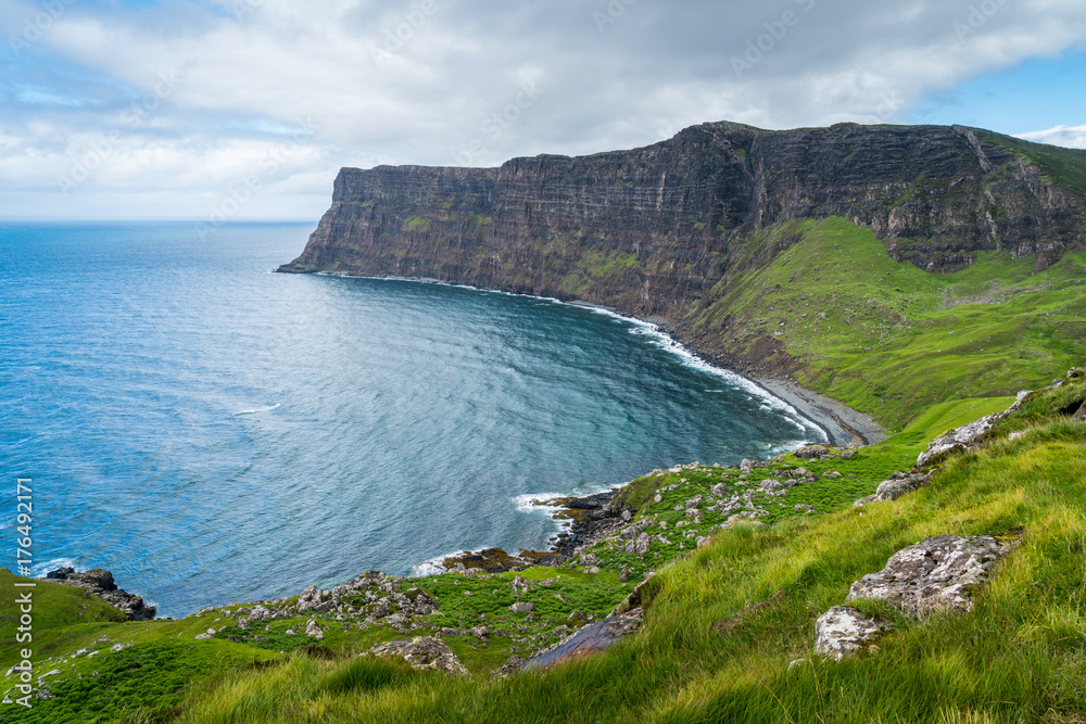 Cliffs near Neist Point Lighthouse in the Isle of Skye, Scotland.