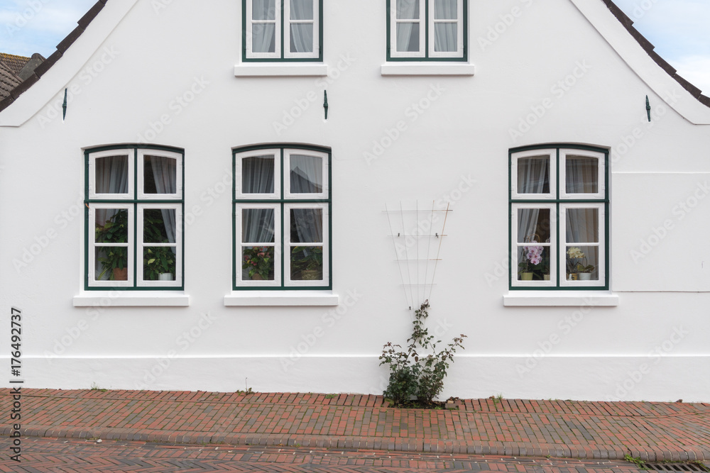 Window in a white country house facade