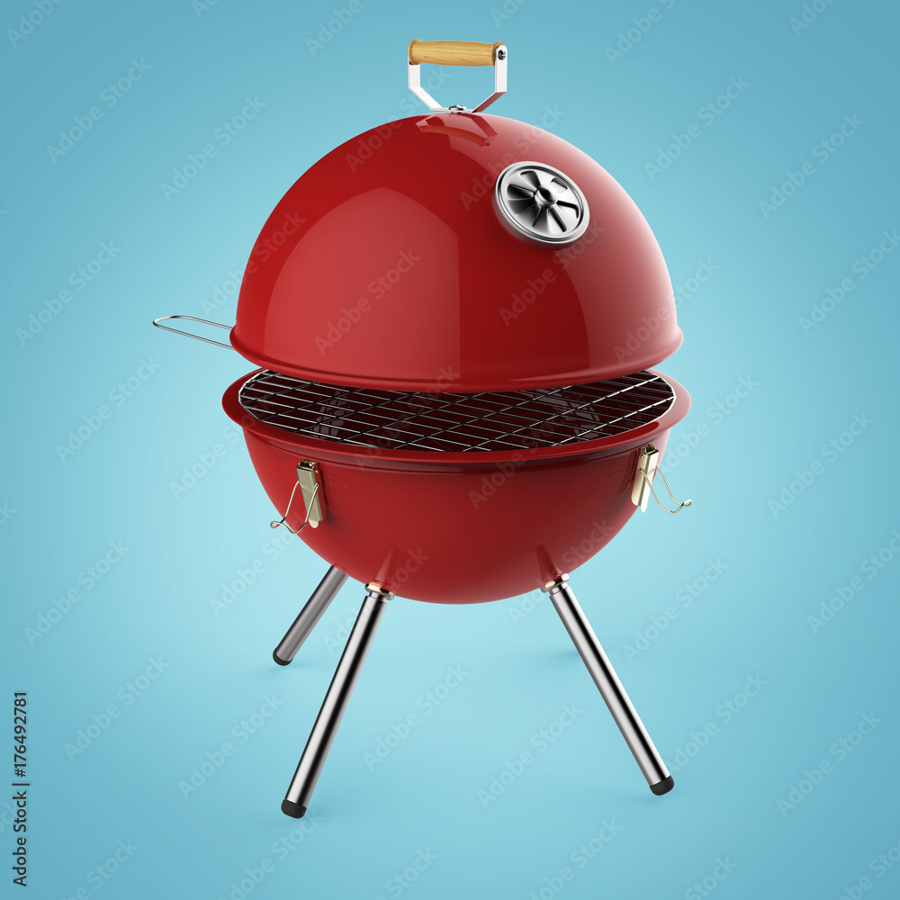 kettle barbecue charcoal grill with folding metal lid for roasting, BBQ