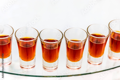 Catering services. Celebration. glasses red alcohol placed on the glass