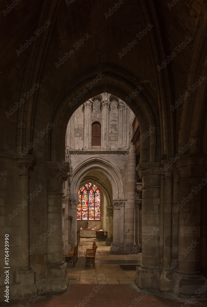 interior of a side entrance of a cathedral at troyes france