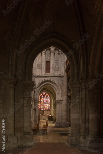 interior of a side entrance of a cathedral at troyes france