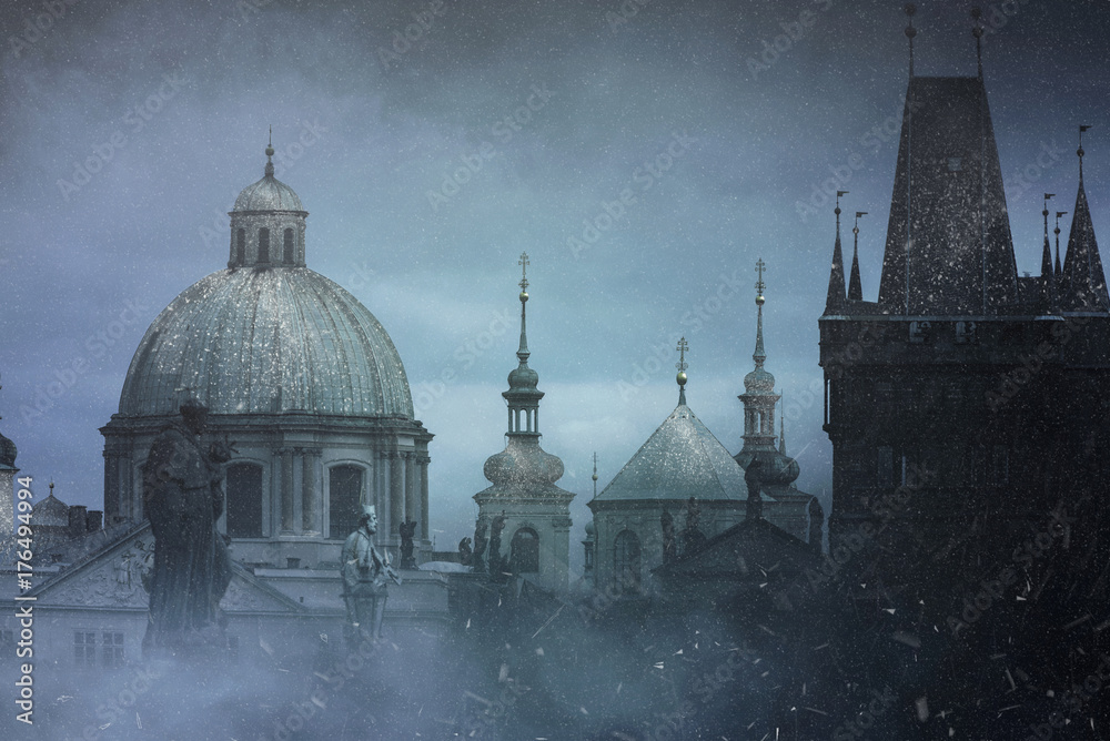Φωτογραφία Amazing winter night in Prague, Christmas Eve art picture