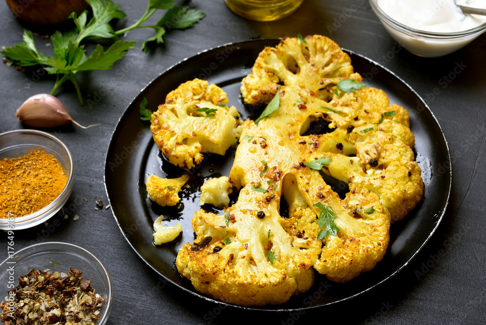 Cauliflower steak with herbs and spices