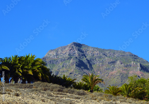 View of Roque del Conde mount (Table Mountain) in Torviscas Alto,Tenerife,Canary Islands,Spain.Vacation or travel concept.Selective focus.