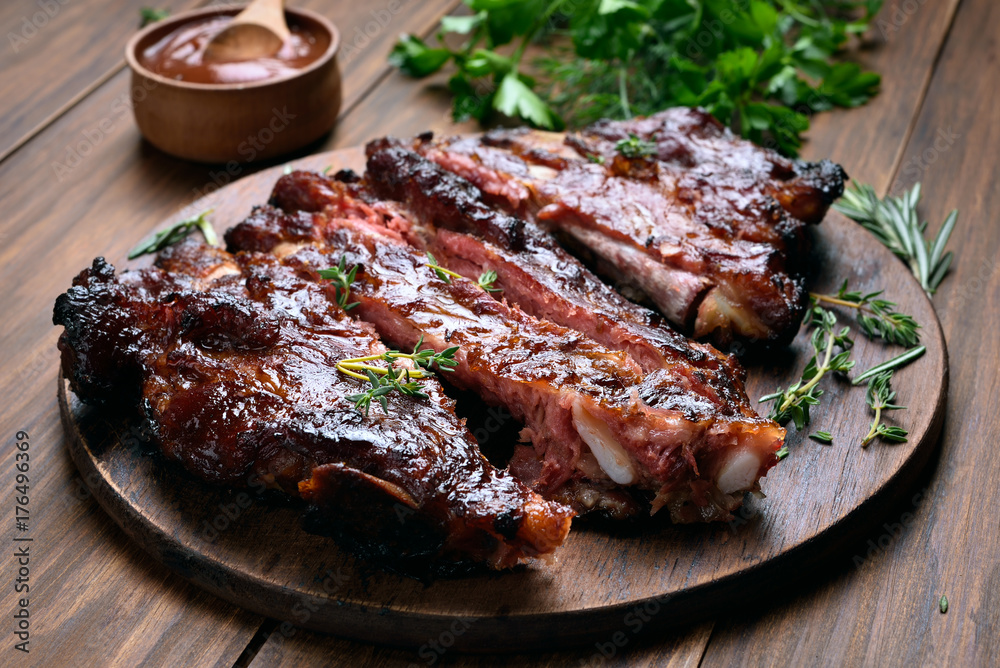 Grilled sliced barbecue pork ribs