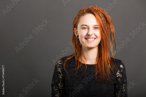 Bild auf Leinwand real caucasian woman with dreadlocks hairstyle funny cheerful faces