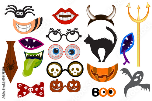 Halloween party photo booth collection. Accessories for festival 