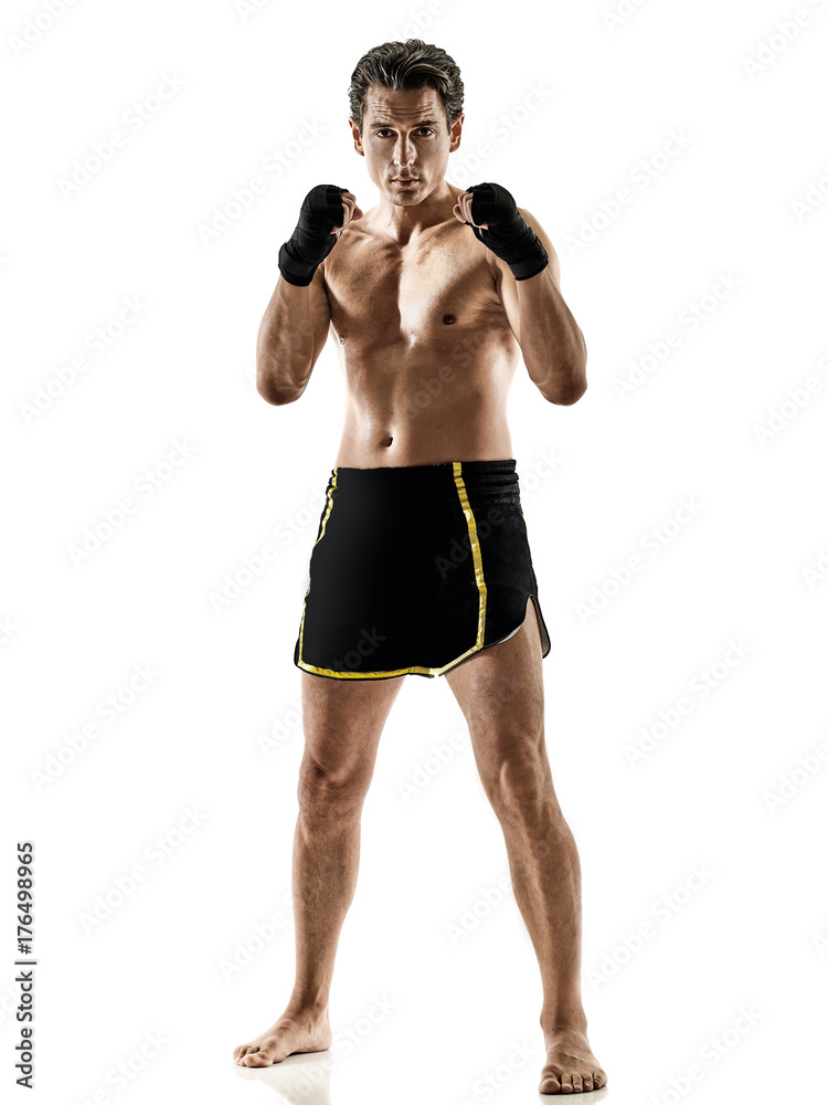 two caucasian Muay Thai kickboxing kickboxer thai boxing men isolated on  white background Stock Photo - Alamy