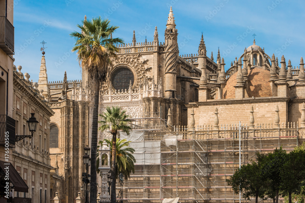 Gothic building of the Cathedral of Saint Mary of the See (Seville Cathedral) in Seville, Andalusia, Spain