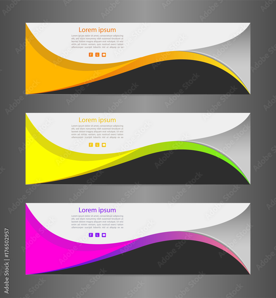 Fototapeta premium Set three colorful abstract modern banner texture. Vector banner background for web banner design