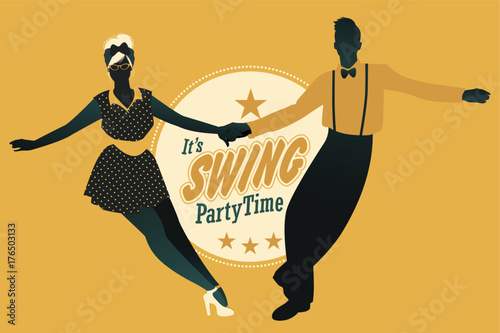 Young couple dancing swing, rock or lindy hop photo