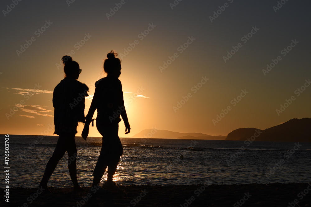 sunset beach silhouette couple love sun sea people ocean sky sunrise woman romance trave young nature romantic happy