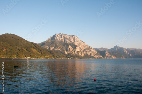 panorama of mount Traunstein and lake Traunsee in Upper Austria © Redfox1980